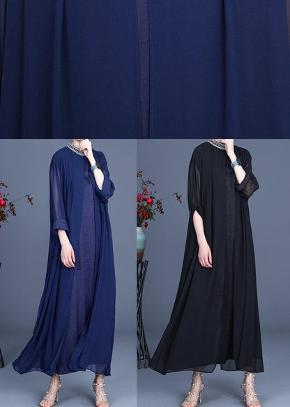 Black Embroidery Oversize Maxi Summer Spring Chiffon Dress