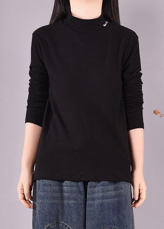 French High Neck Spring Top Silhouette Pattern Black Shirts