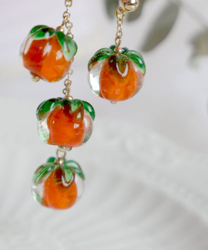 Orange Overgild Asymmetricar Persimmon Ruyi Drop Earrings