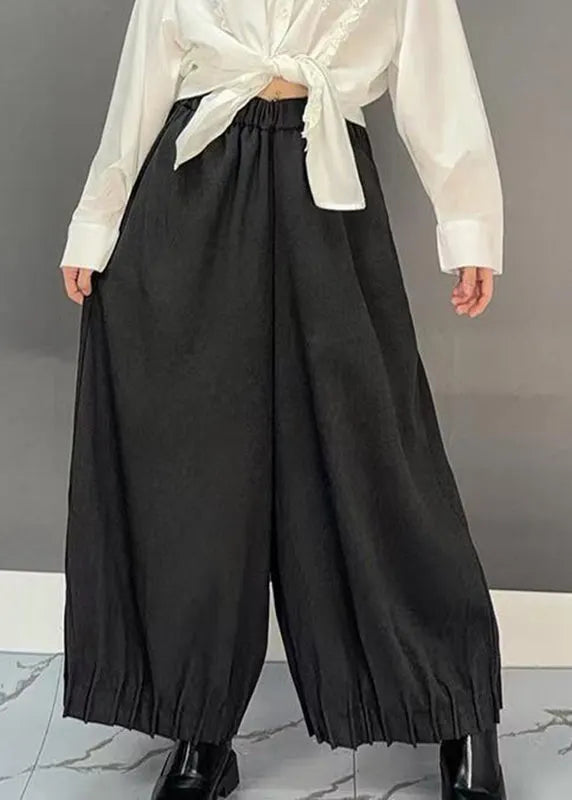 Black Pockets Wide Leg Pants Spring