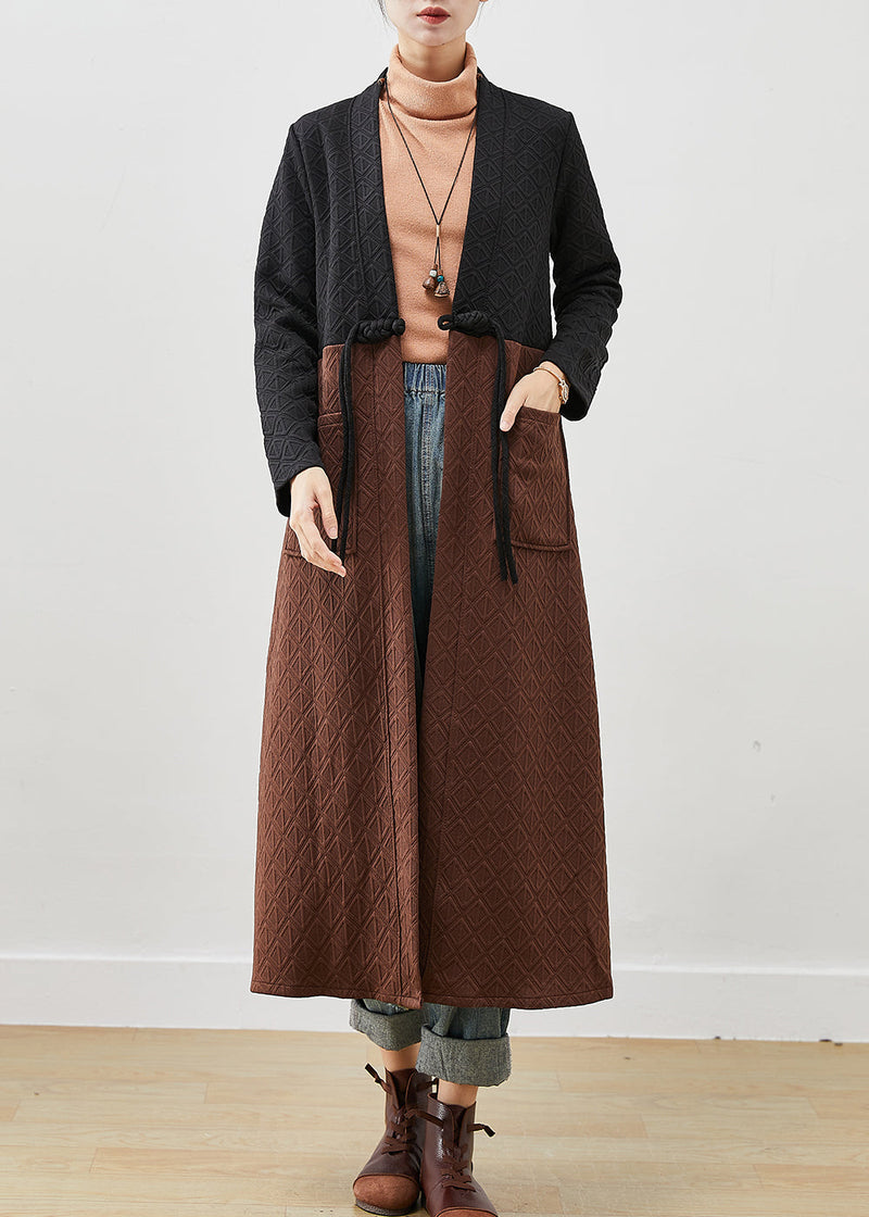 Colorblock Tasseled Patchwork Cotton Long Cardigans Winter
