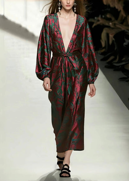Mulberry V Neck Print Silk Vacation Dresses Spring