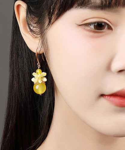Boutique Yellow Agate Copper Jade Drop Earrings
