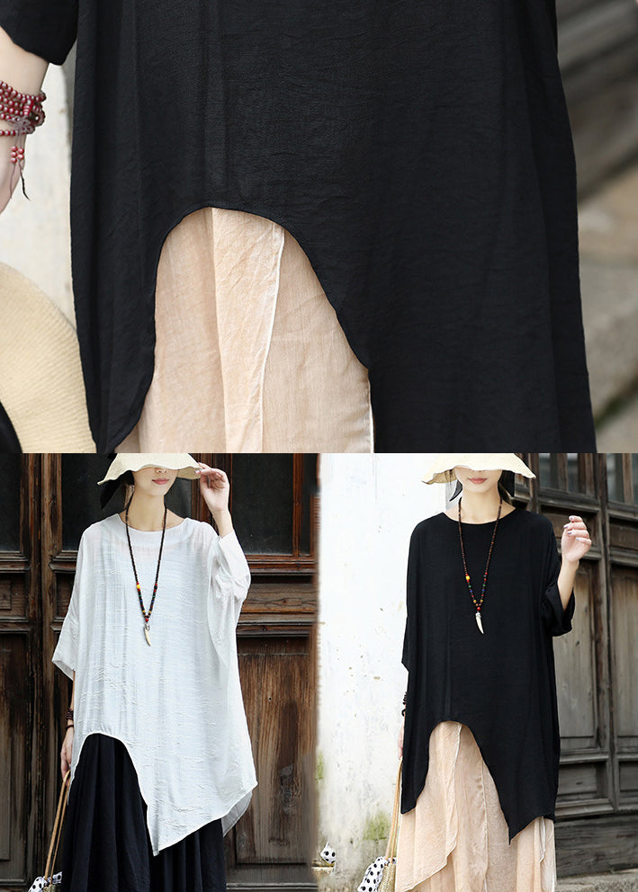 Original White Asymmetrical Design Cotton Top Three Quarter Sleeve