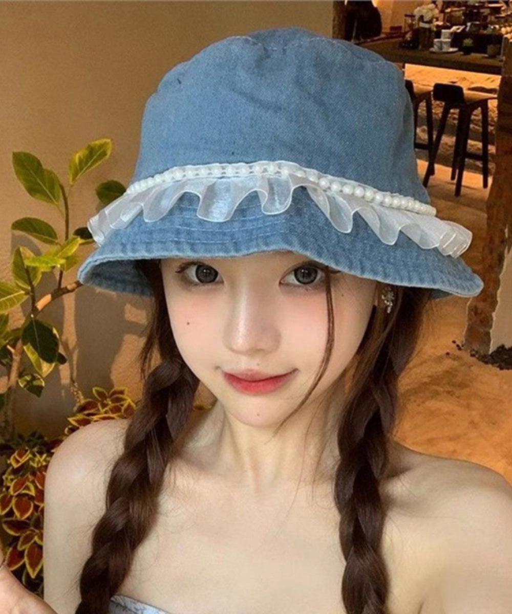 Lace Nail Bead Denim Fisherman Hat Versatile