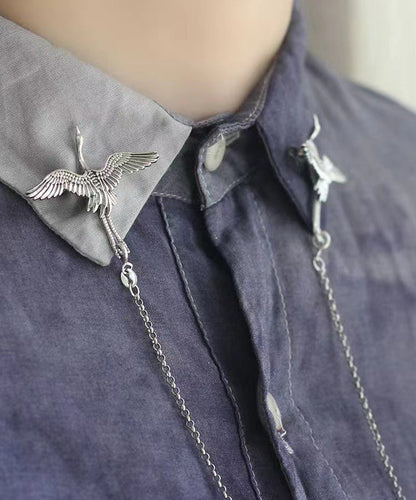 Boutique Silk Sterling Silver Crane Brooches