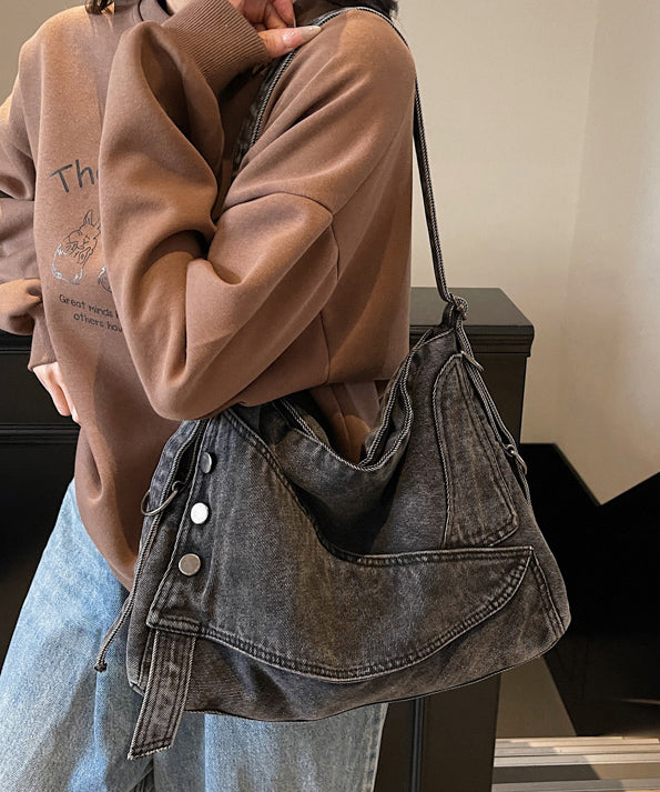 Large Capacity Asymmetrical Design Denim Messenger Bag