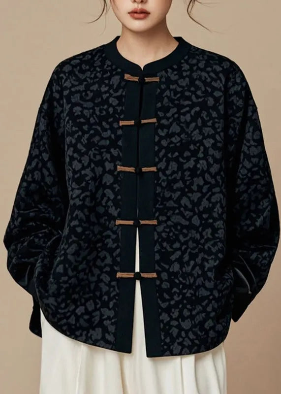 Handmade Black O-neck Patchwork Button Coats Fall