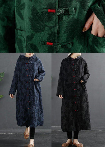 Hooded Chinese Button Rose Jacquard Robes Dress