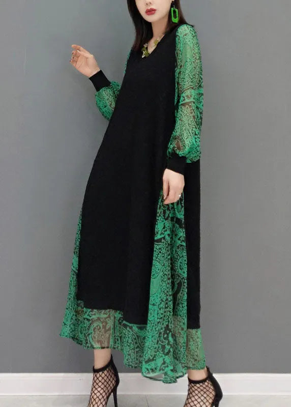 Diy Green O-neck Tie Waist Lace Patchwork Knit Dress Spring