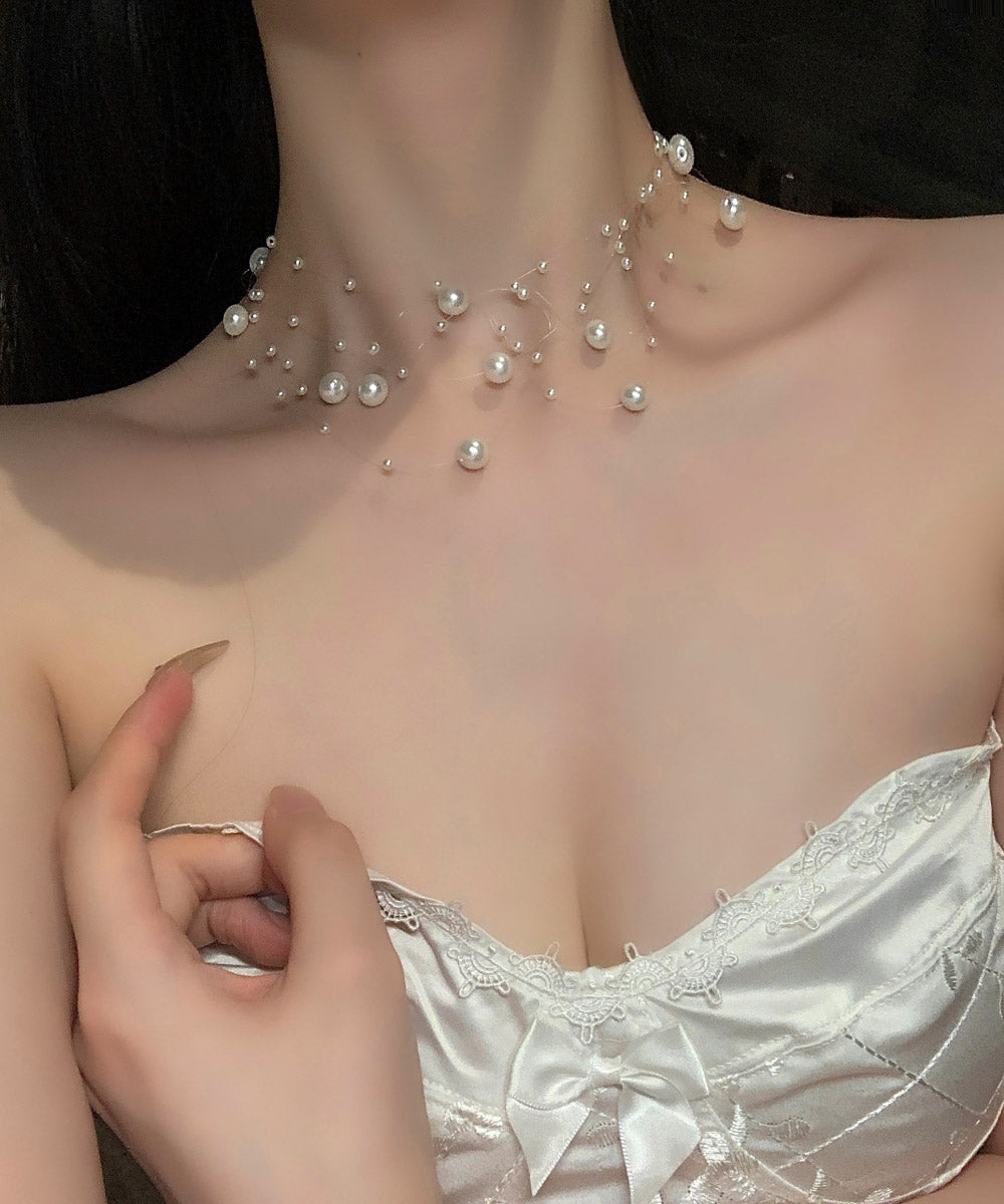 White Alloy Multi Layer Pearl Starry Sky Princess Necklace