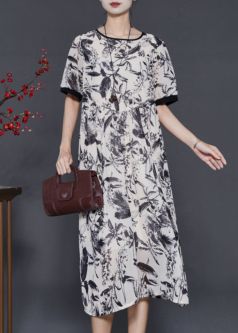 White Print Chiffon Party Dress Summer