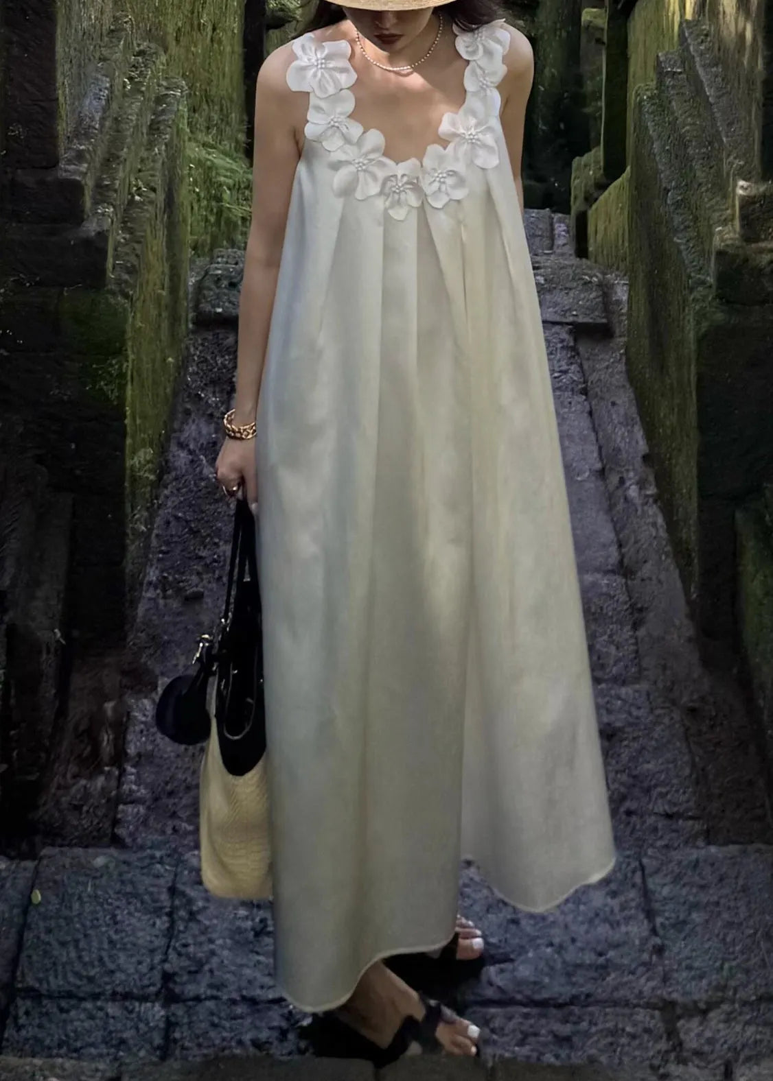 New White Cotton Maxi Dresses Sleeveless