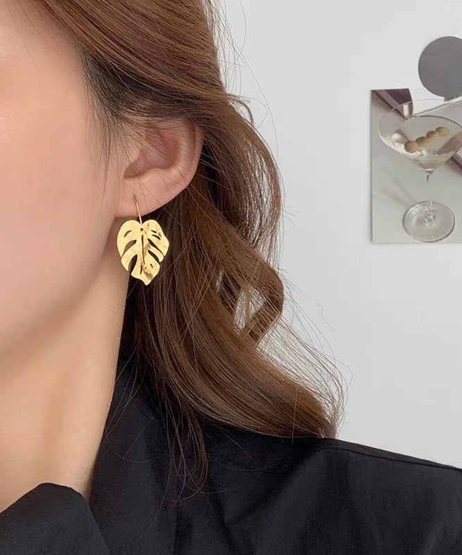 Gold Sterling Silver Overgild Frosting Leaf Drop Earrings