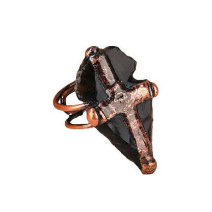 Natural Black Obsidian Cross Rings