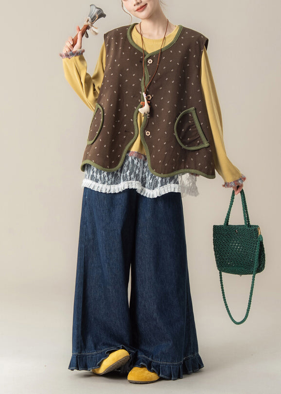 Japanese Style Print Asymmetrical Vest and T Shirt Pants Set Autumn