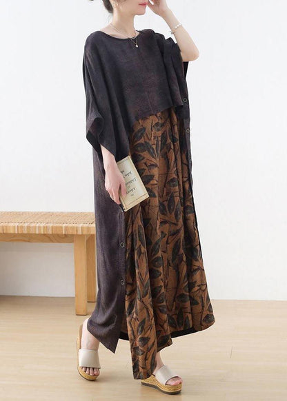 Grey Print Batwing Sleeve Party Summer Chiffon Dress