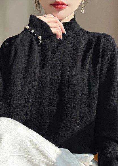 Jacquard Beige Turtleneck Cozy Cotton Knitted Tops Winter