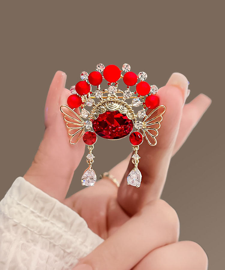 Red Copper Zircon Crystal Ball Huadan Brooches