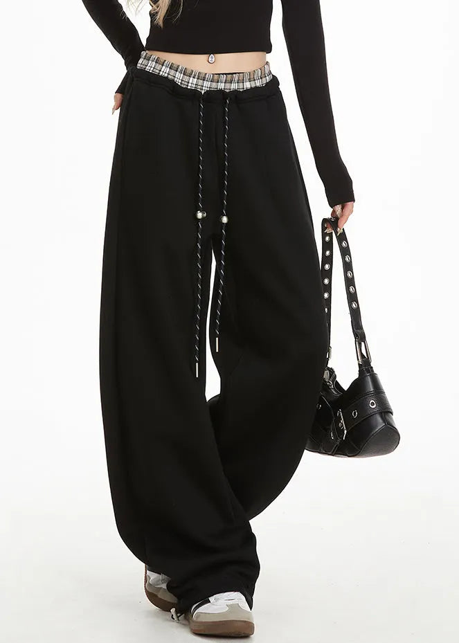 Black Elastic Waist Straight Pants Spring