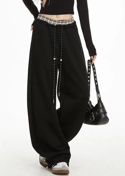 Black Elastic Waist Straight Pants Spring