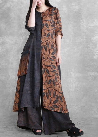 Original Splicing Large Size National Style Two Piece Suit Leisure Art Dark Gray Suit