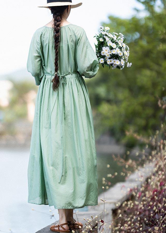 Style Green Cinched Patchwork Lace Long Summer Cotton Dress