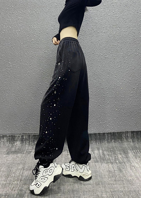 Black Pockets Zircon Warm Fleece Sport Pants Fall