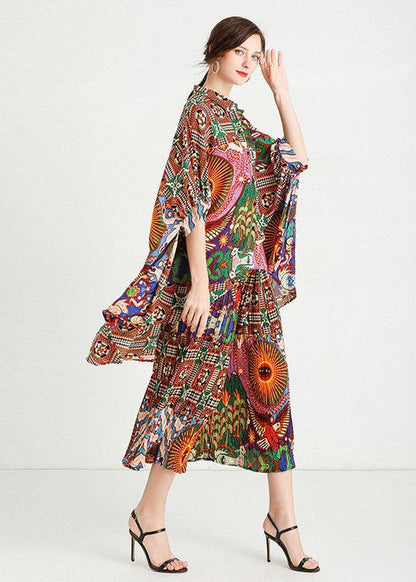 Print Animal Peter Pan Collar Button Fall Two Pieces Set Half Sleeve