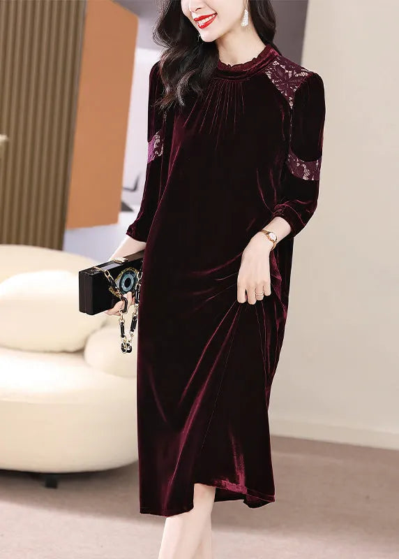 Rose Hollow Out Lace Patchwork Silk Velour Dress Bracelet Sleeve