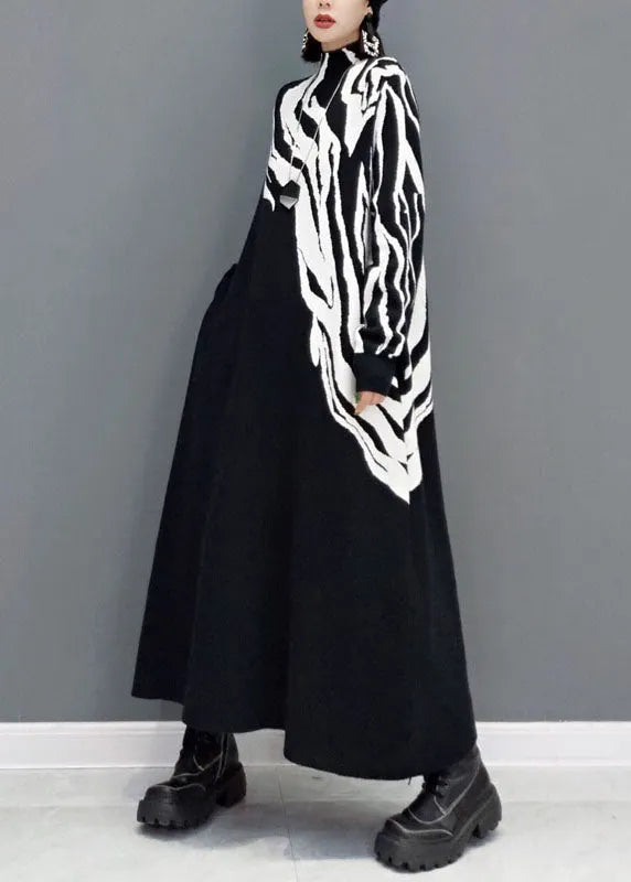 Classy White Print Knit Sweater Dresses Spring