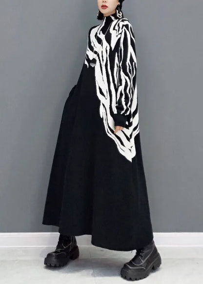 Classy White Print Knit Sweater Dresses Spring