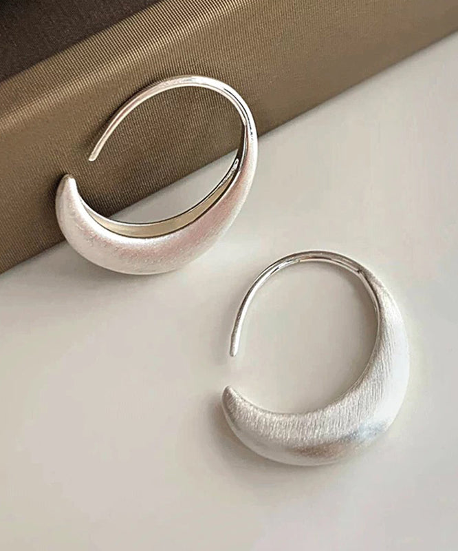 Modern Silk Sterling Silver Crescent Moon Hoop Earrings