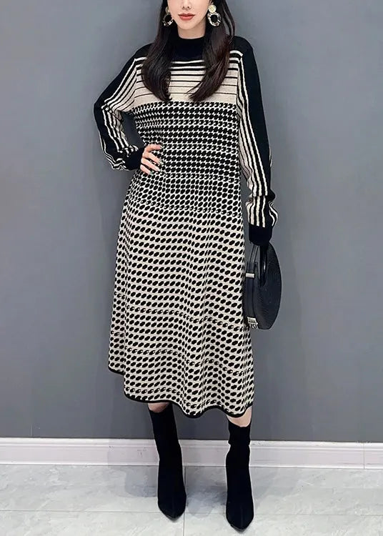 Dot Print Cozy Knit Dress Long Sleeve