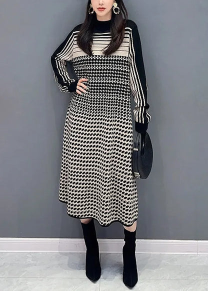 Dot Print Cozy Knit Dress Long Sleeve