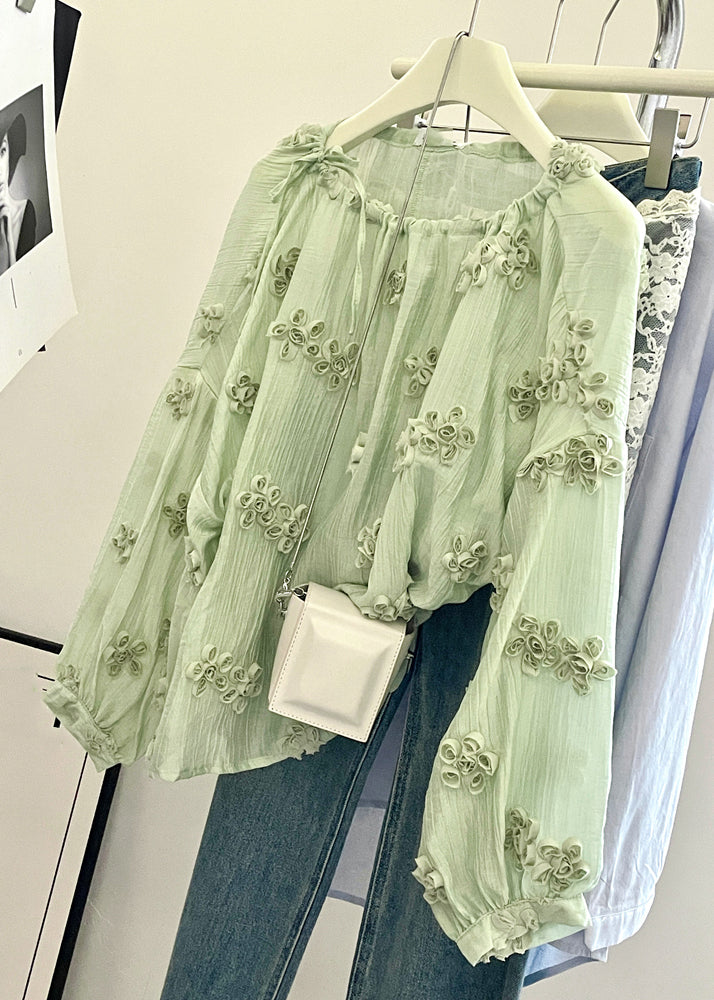 Fine Light Green O-neck Top Fall