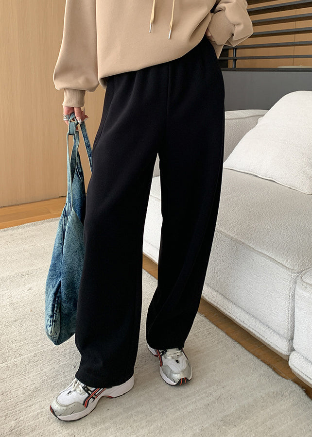 Grey Pockets Elastic Waist Cotton Pants Fall
