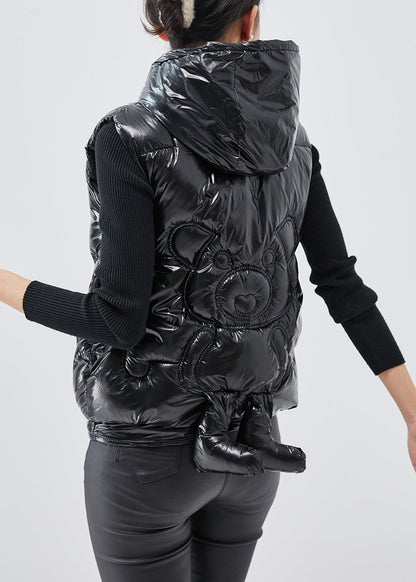 Black Hooded Fine Cotton Filled Vests Winter
