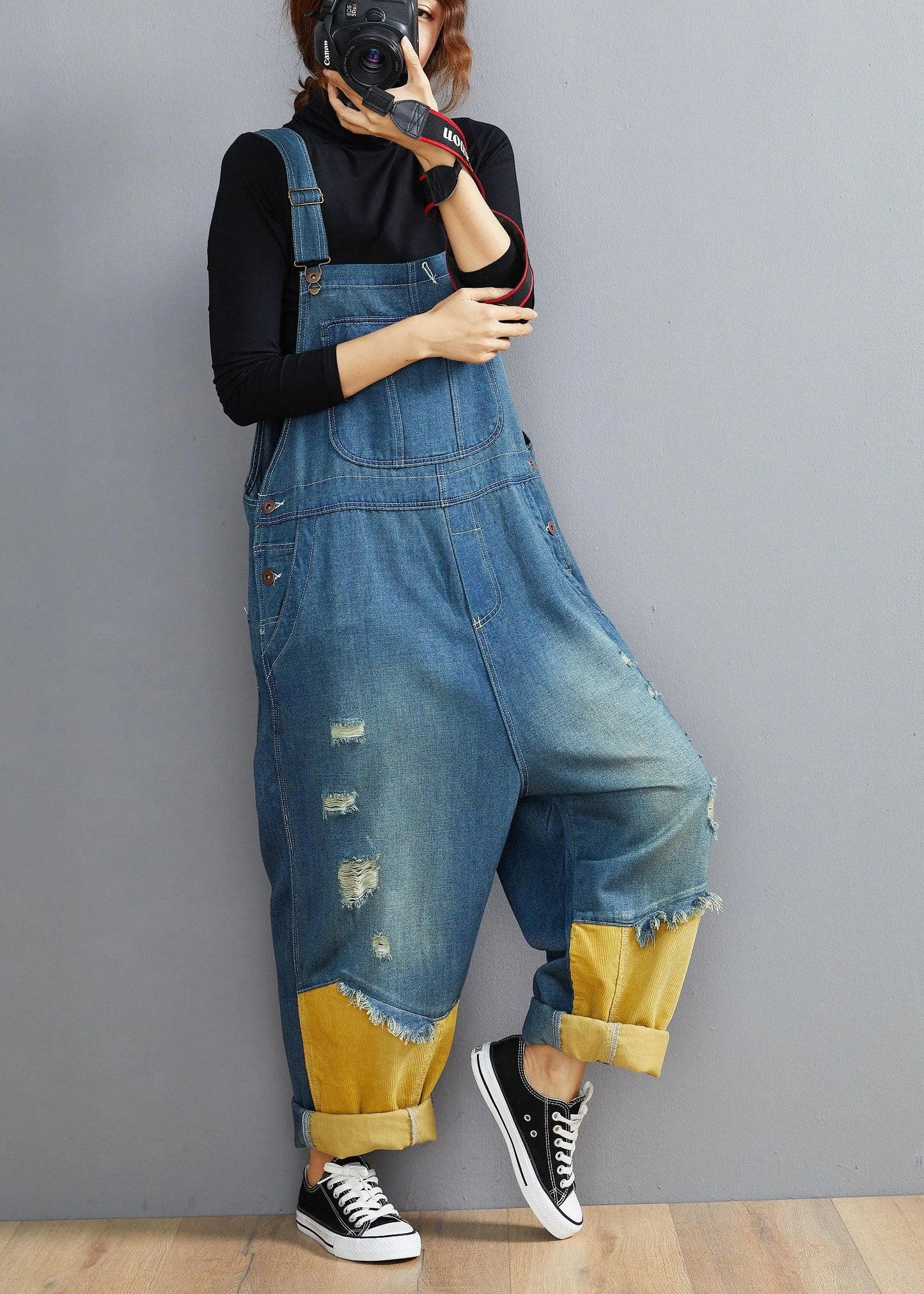 Style Denim Blue Pant Spring Hole Jumpsuit Pants