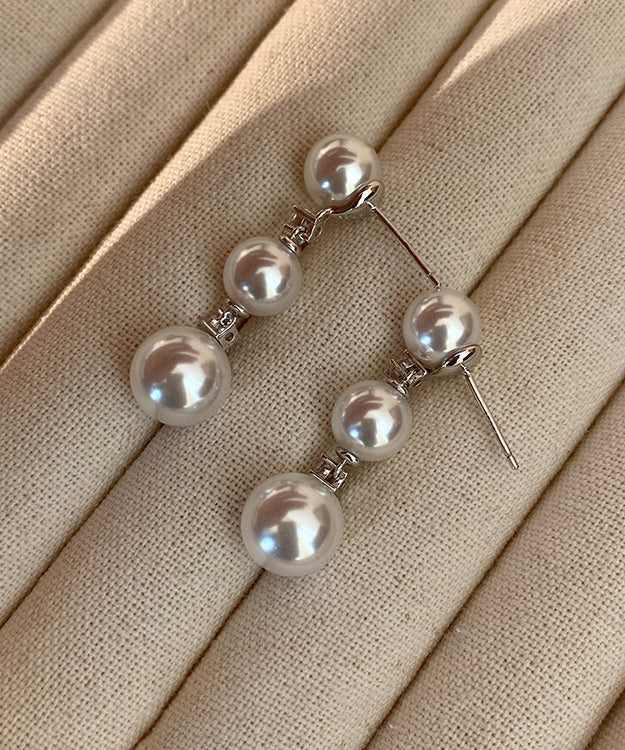 Light Zircon White Pearl Tassel Earrings