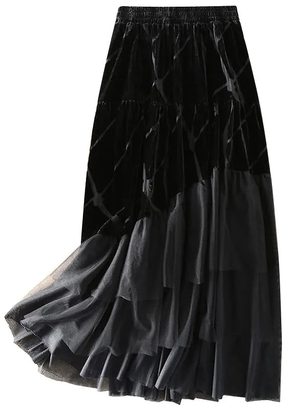 Diy Black Tulle Patchwork Silk Velour Skirt Spring