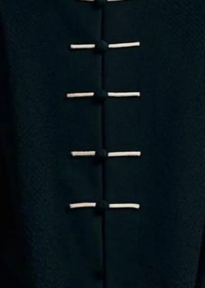 Loose Black Stand Collar Button Cotton Fall Coat