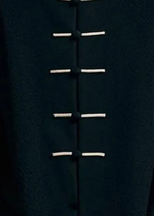Loose Black Stand Collar Button Cotton Fall Coat
