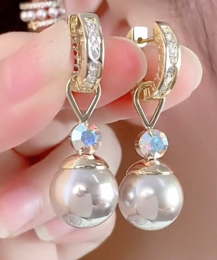 Cham Pagnestering Silver Overgild Zircon Pearl Drop Earrings