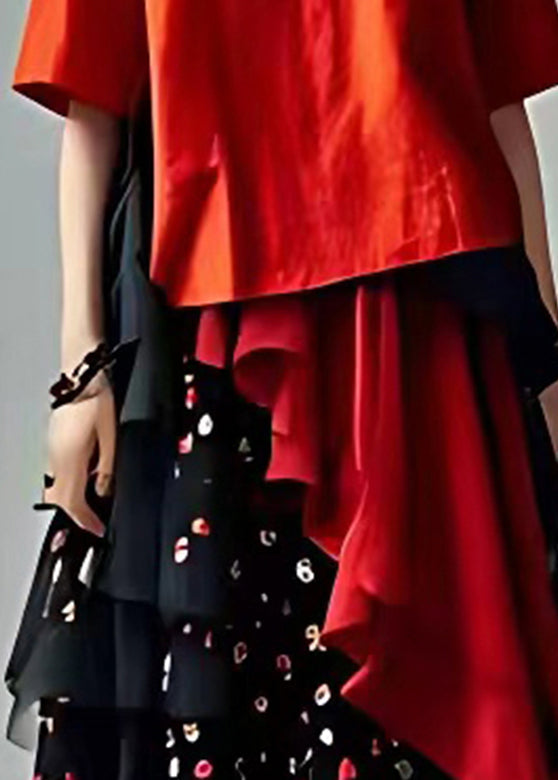 Red Tulle Patchwork Chiffon Two Piece Set