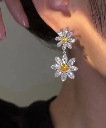 White Alloy Crystal Zircon Drop Earrings