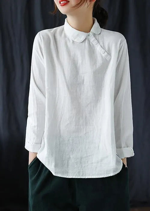 White Texture Clothes Lapel Button Down Spring Blouses
