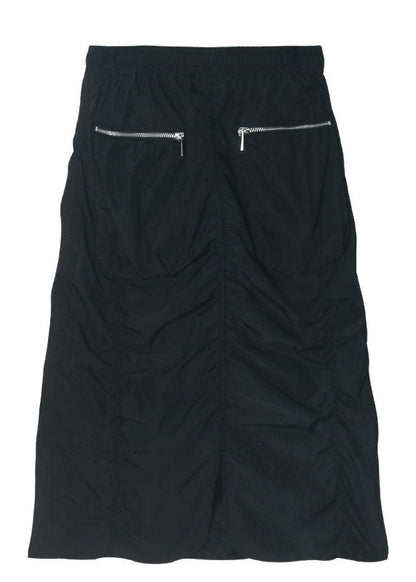 Classy Black Wrinkled Zippered Pockets Fall Skirts