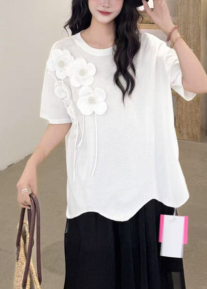 Italian White Oversized Decorated Cotton Tank Summer