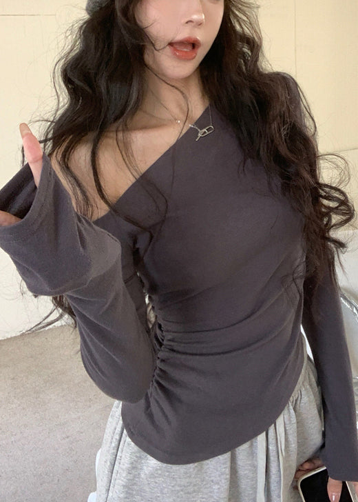 Grey Cold Shoulder Cotton Top Fall